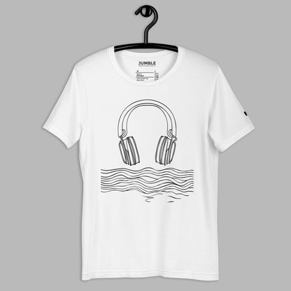 white Tidal Beat Unisex t-shirt on a hanger