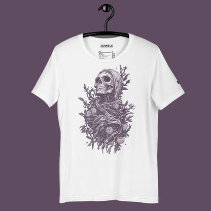 white Twilight Root Unisex t-shirt on a hanger