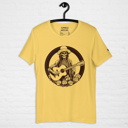 yellow Country Crypt Unisex t-shirt displayed on a hanger