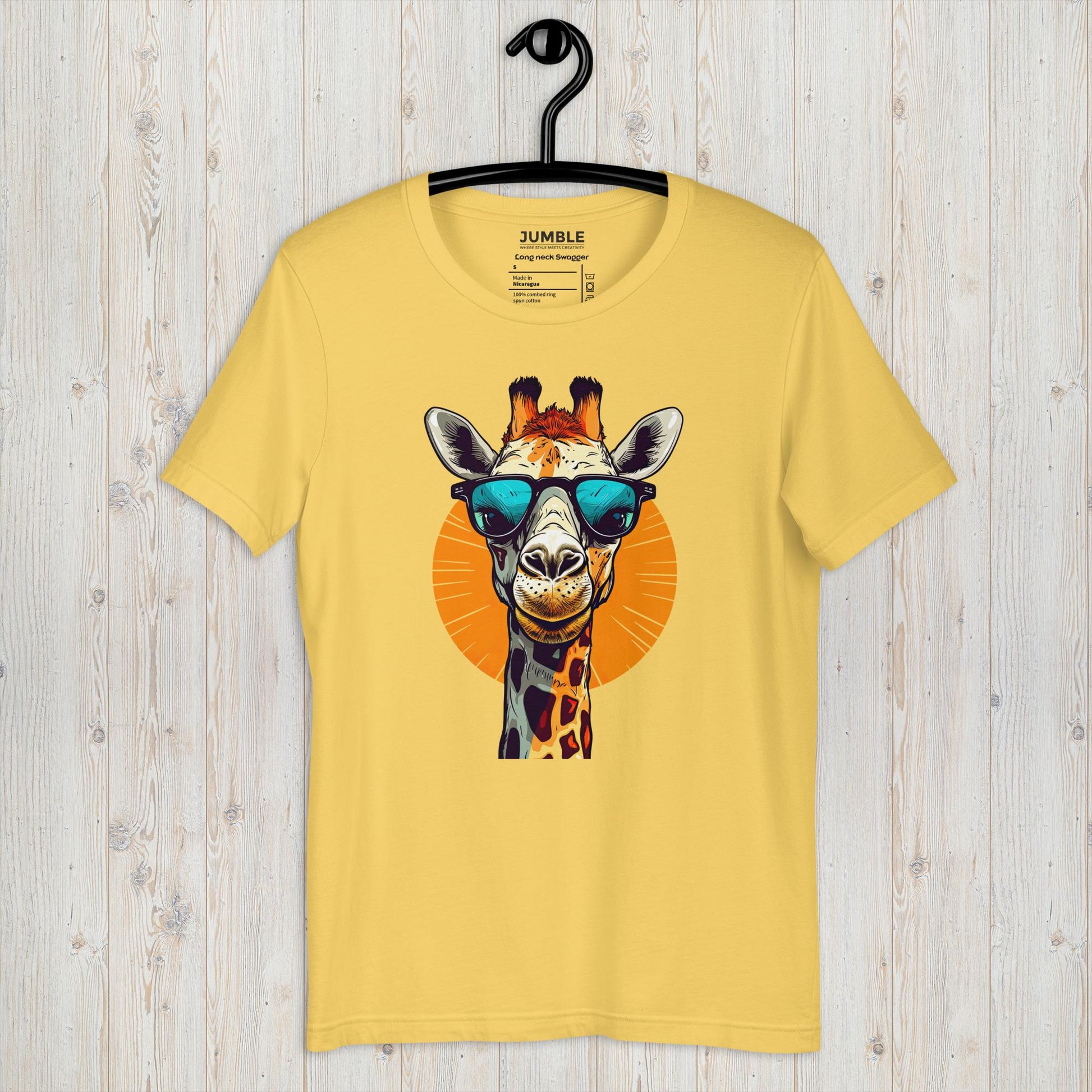 yellow Long Neck Swagger Unisex t-shirt on a hanger