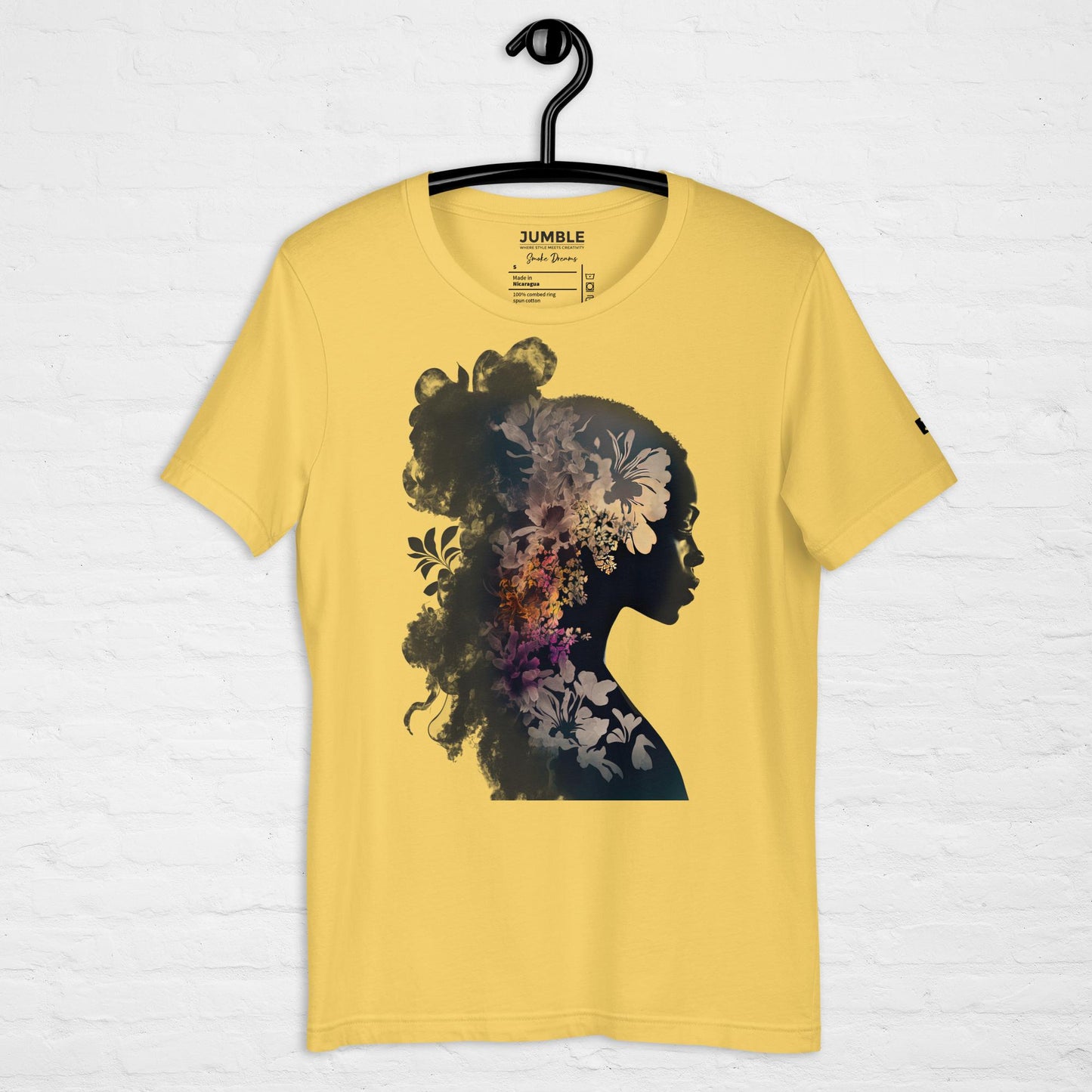 yellow Smoke Dreams Unisex t-shirt displayed on a hanger