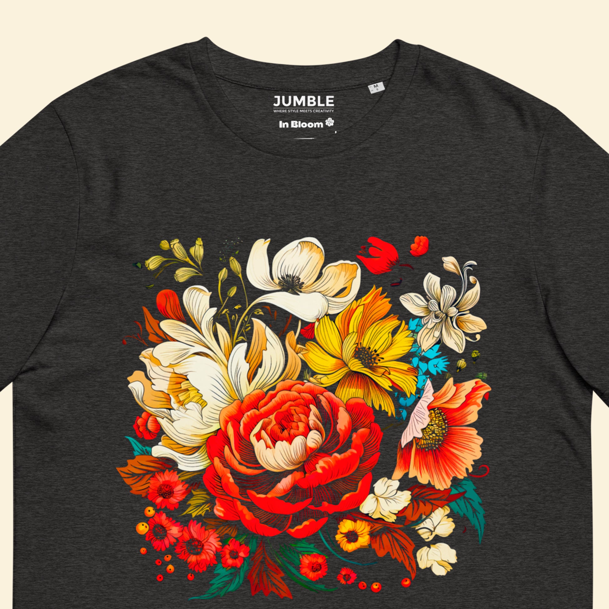 In Bloom  Close-up of Organic Cotton Unisex Tee - Dark Heather Color