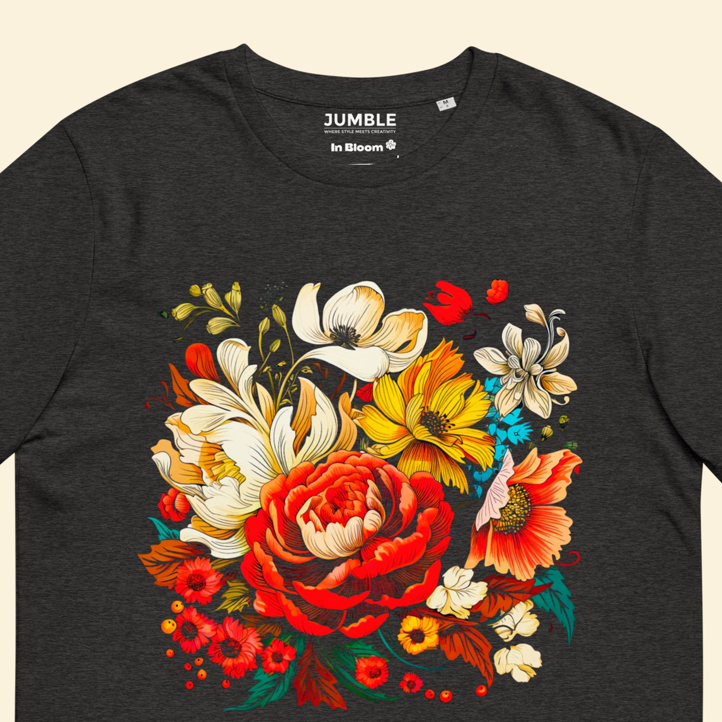 In Bloom  Close-up of Organic Cotton Unisex Tee - Dark Heather Color