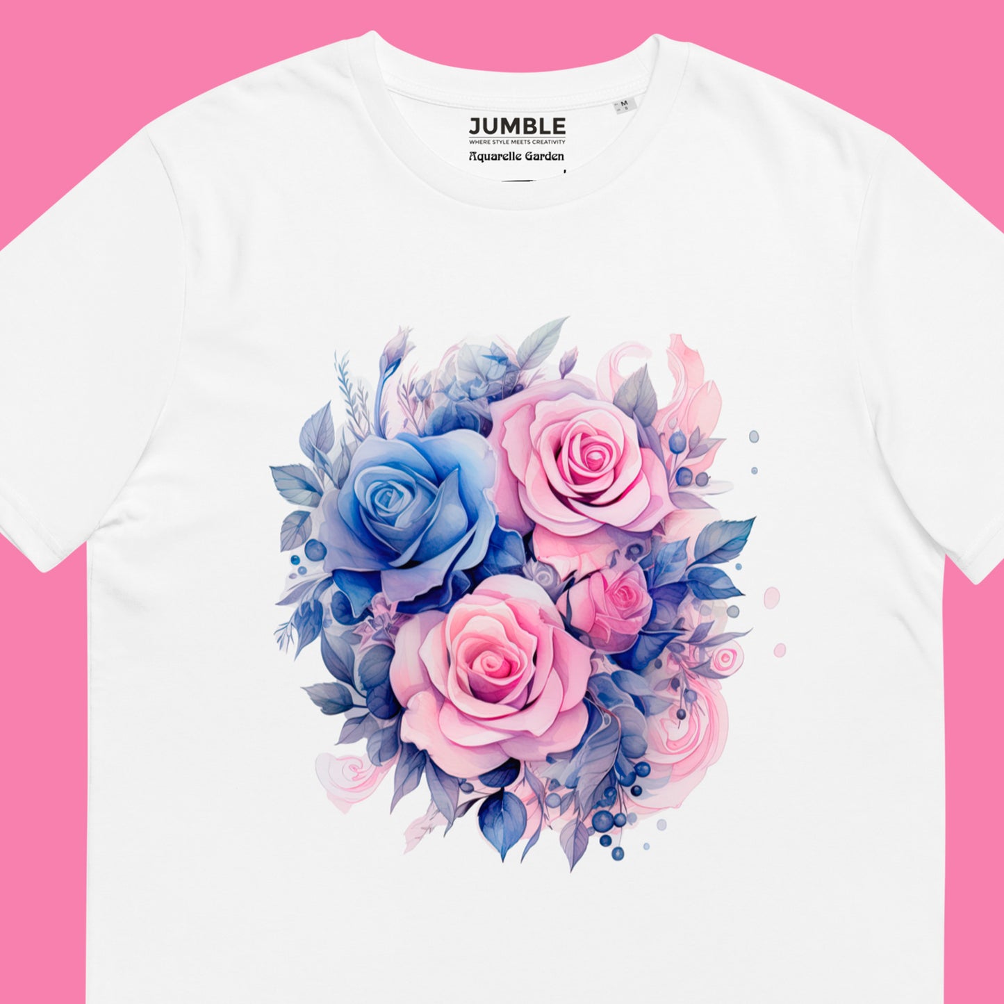 closeup of Aquarelle Garden Unisex organic cotton t-shirt