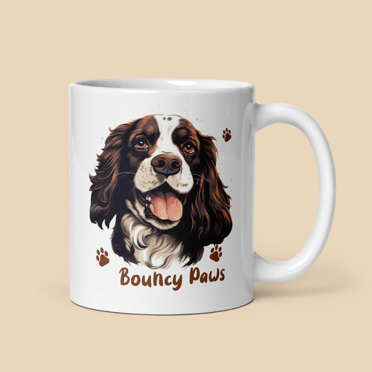 Bouncy Paws White Glossy Mug, 11 oz