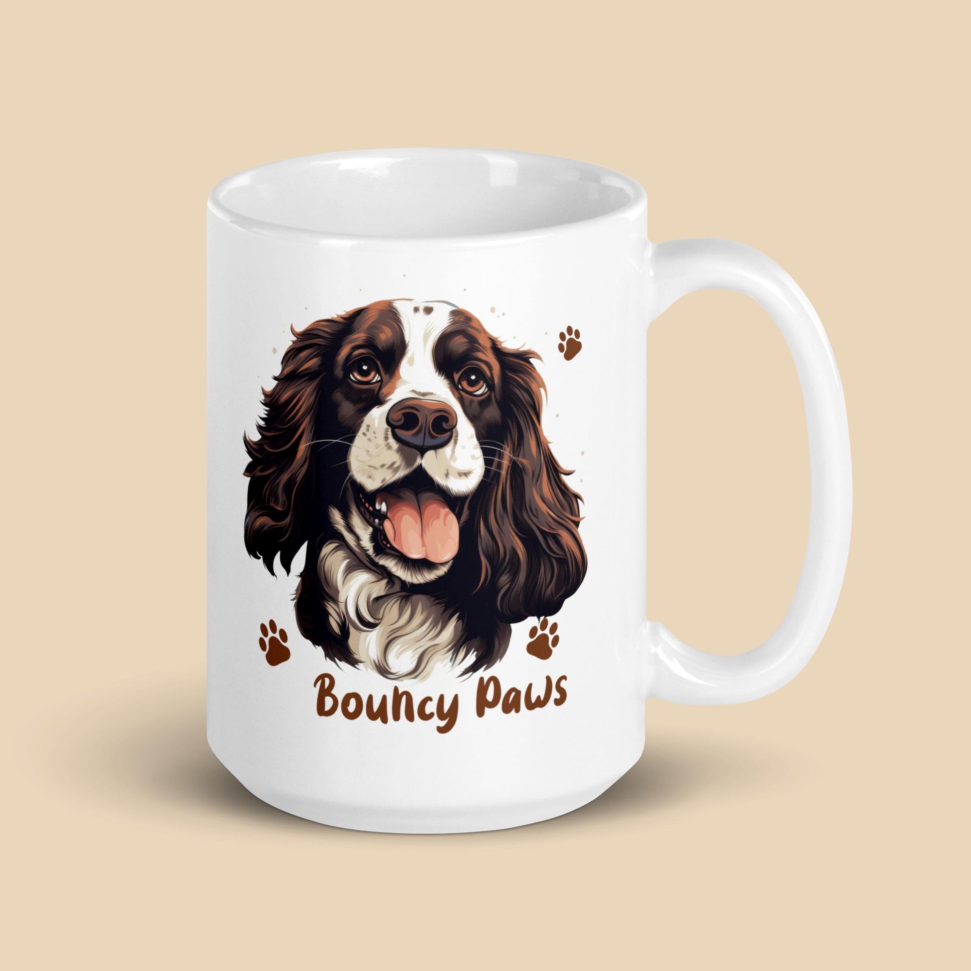 Bouncy Paws White Glossy Mug, 15 oz