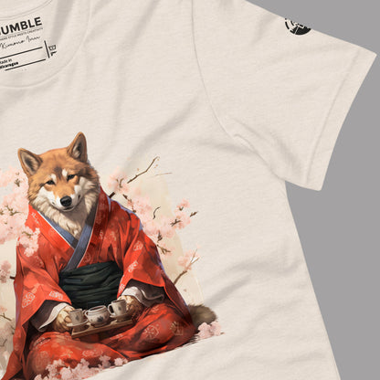 close up of wrinkled heather dust Kimono Inu Unisex t-shirt