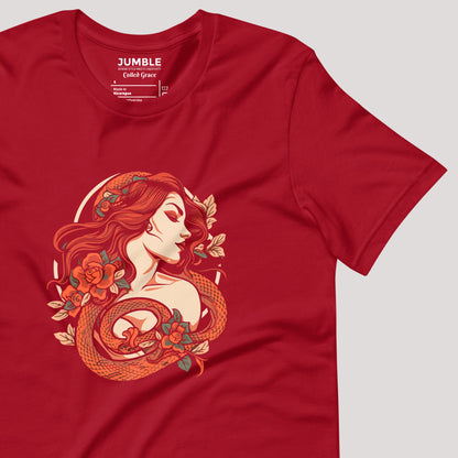 closeup of art on a cardinal Coiled Grace Unisex t-shirt